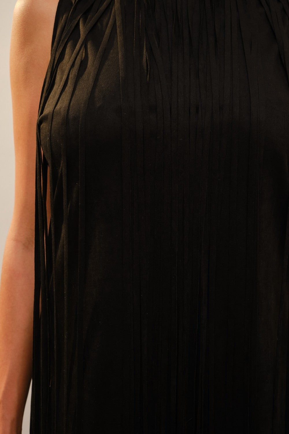 Marlowe Mock Neck Suede Fringe Mini Dress