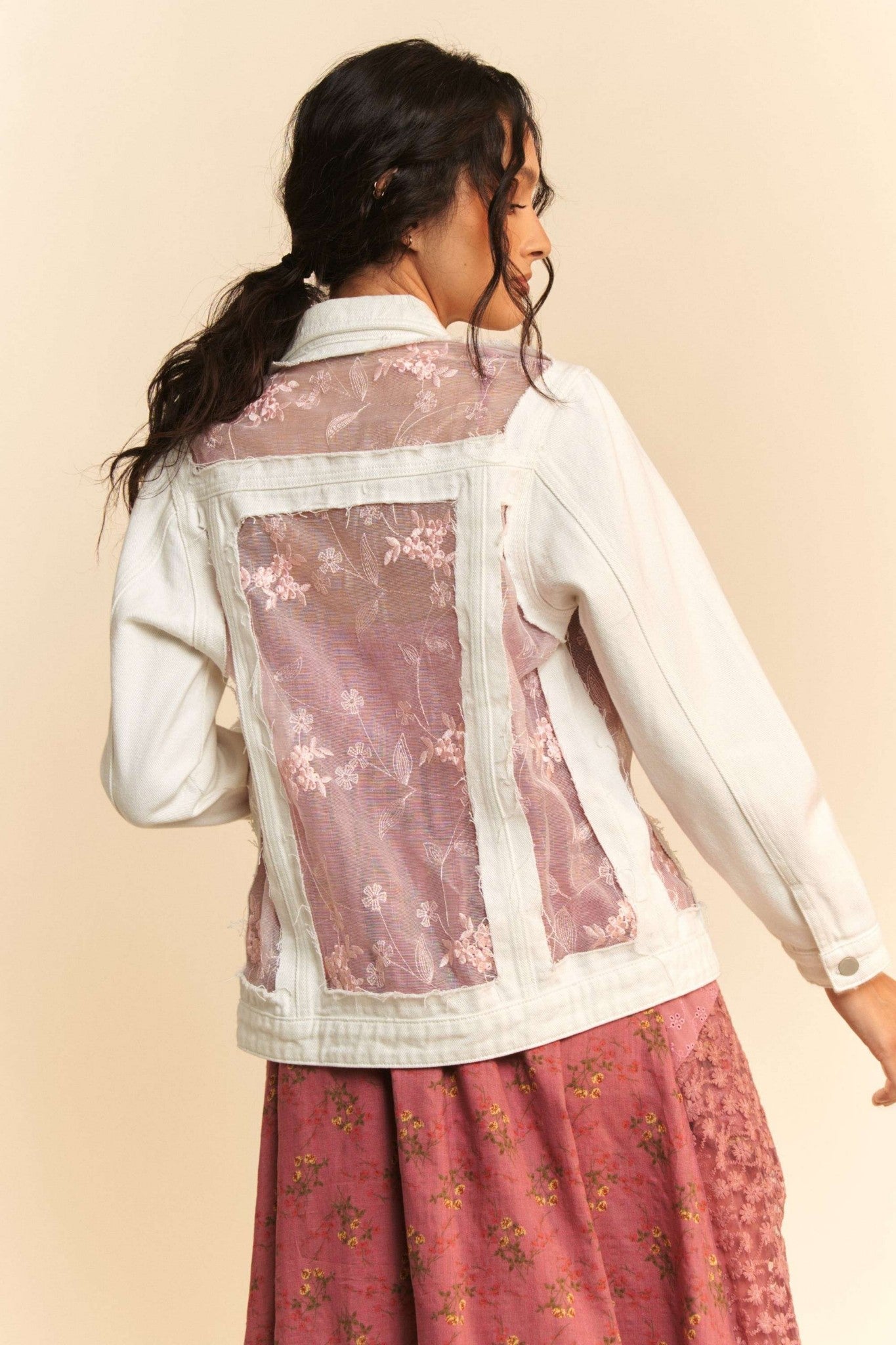 Iris Floral Embroidered Panel Denim Jacket