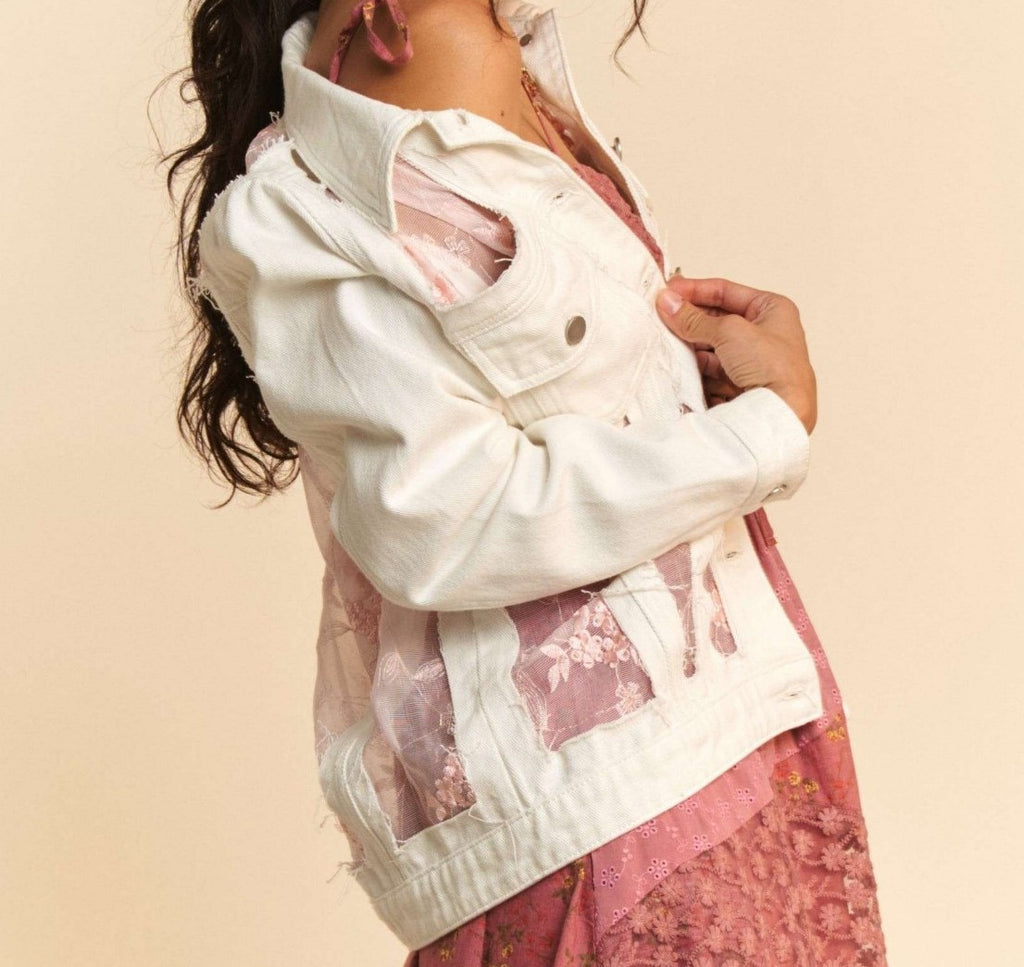 Iris Floral Embroidered Panel Denim Jacket