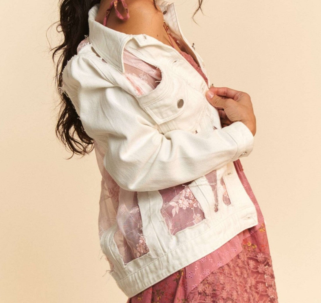 Iris Floral Embroidered Panel Denim Jacket