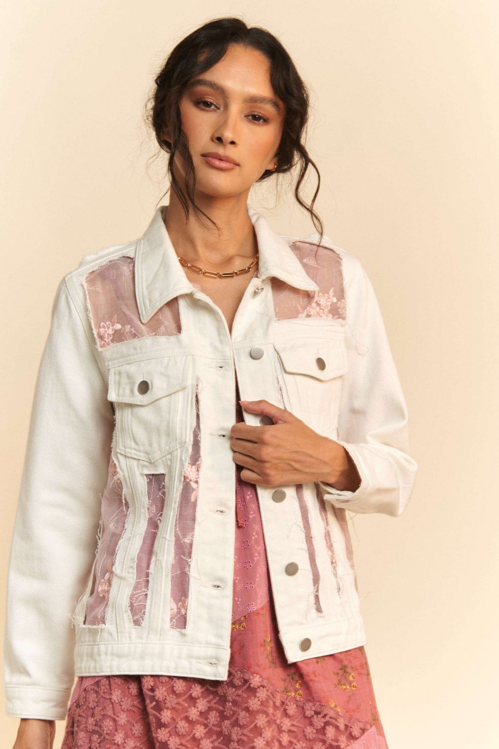 Iris Floral Embroidered Panel Denim Jacket