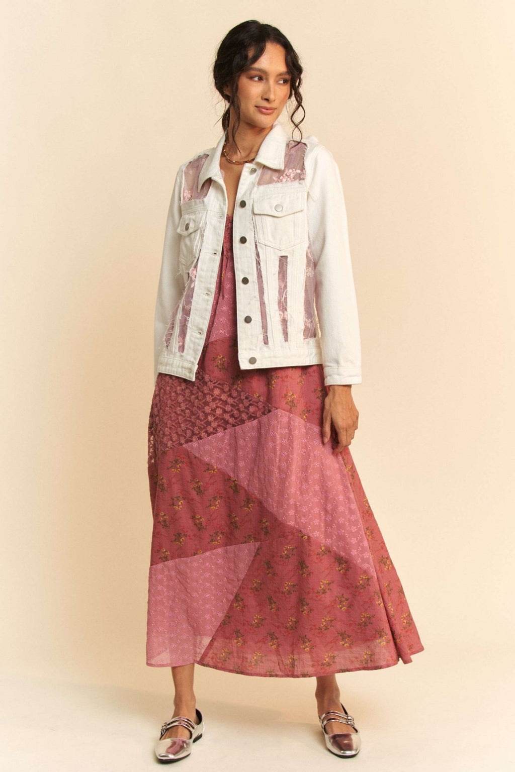 Iris Floral Embroidered Panel Denim Jacket