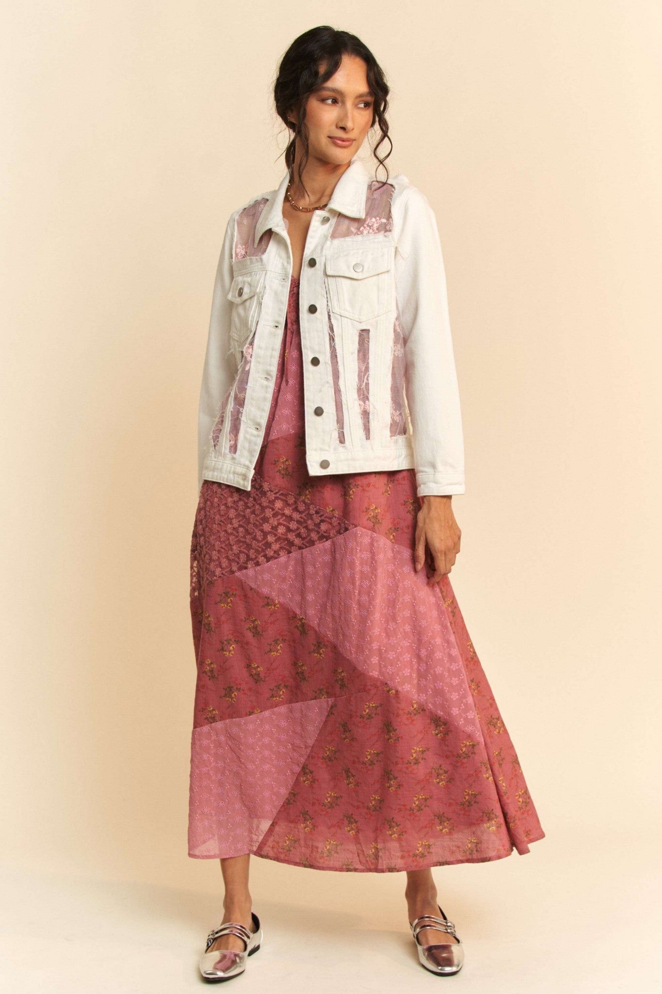 Iris Floral Embroidered Panel Denim Jacket