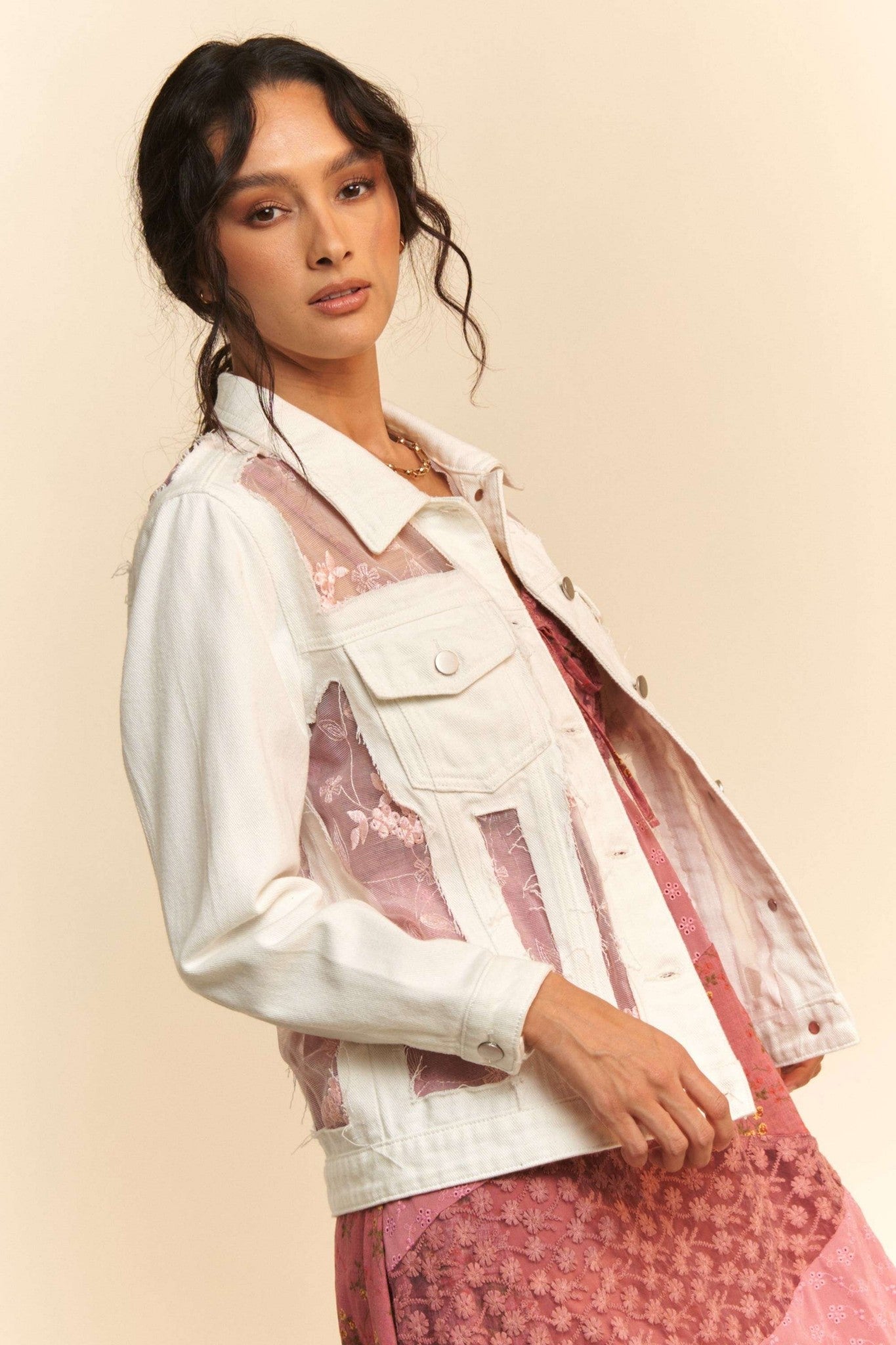 Iris Floral Embroidered Panel Denim Jacket