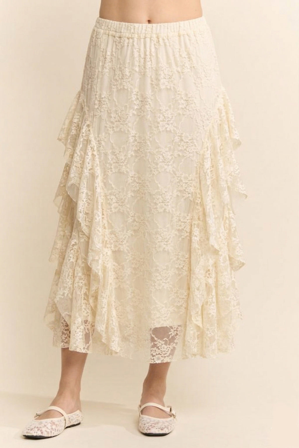 Celeste Sheer Lace Layered Maxi Skirt