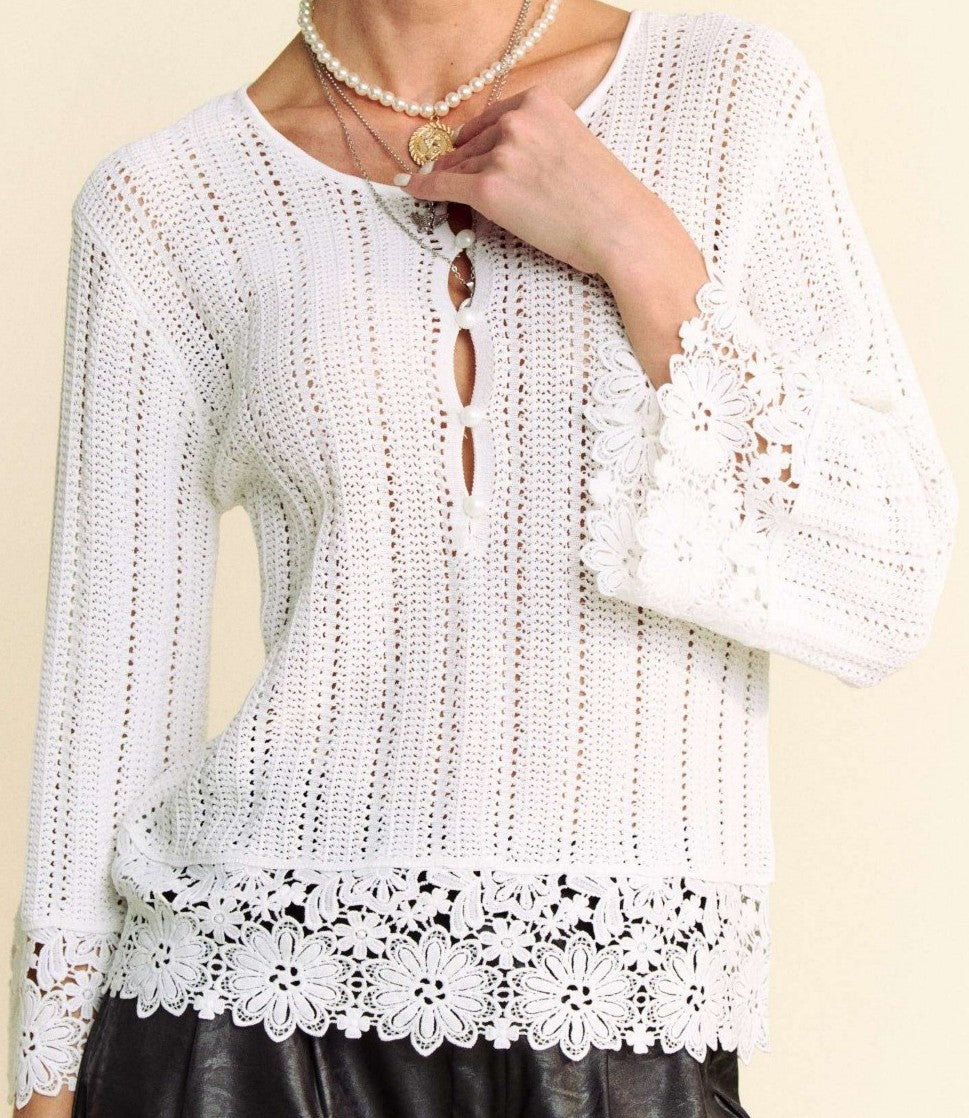 Isla Crochet Textured Knit Sweater