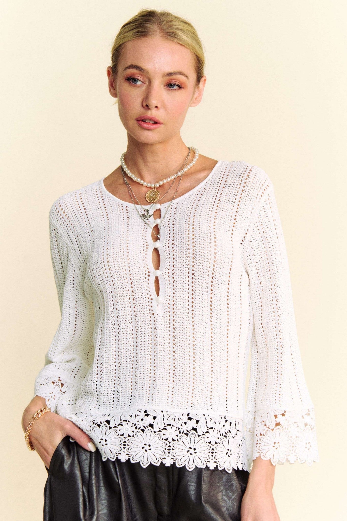 Isla Crochet Textured Knit Sweater