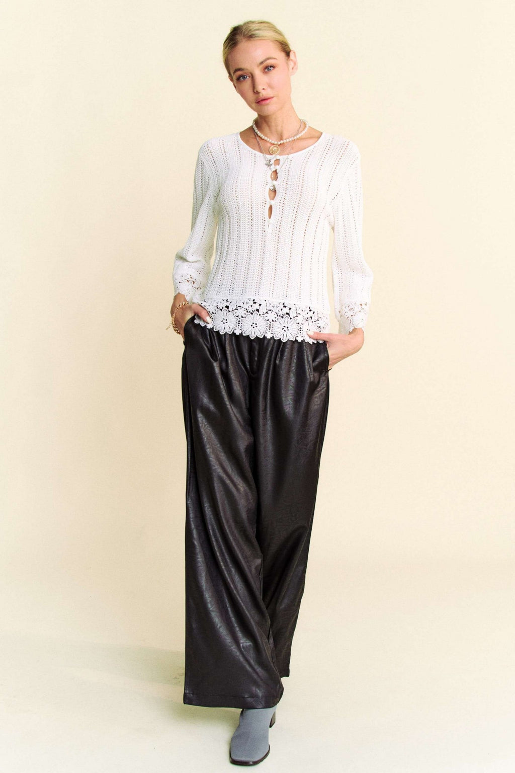 Isla Crochet Textured Knit Sweater