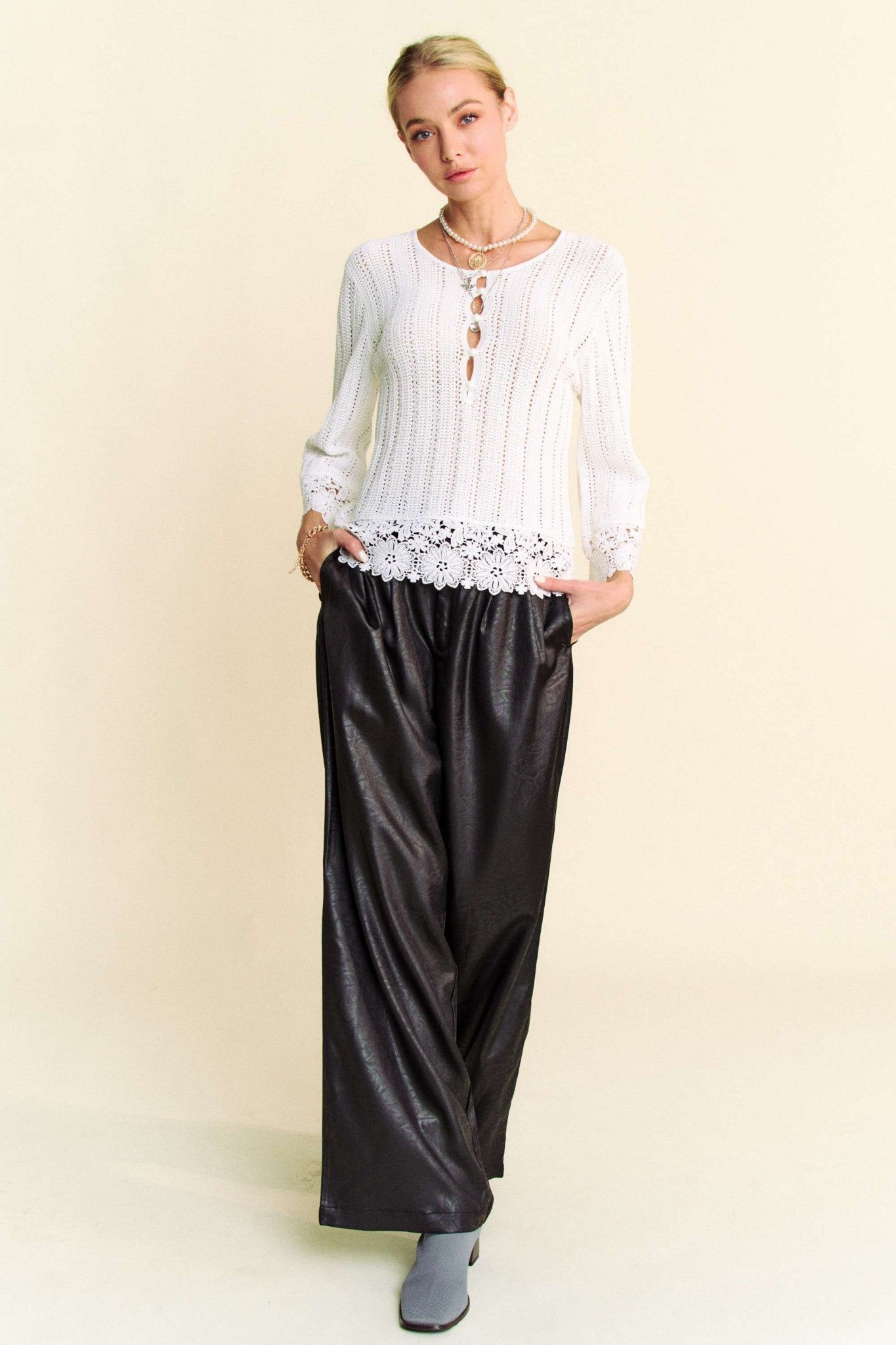 Isla Crochet Textured Knit Sweater