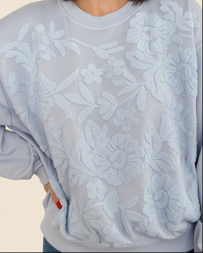 Ellie Floral Front Embroidered Sweatshirt