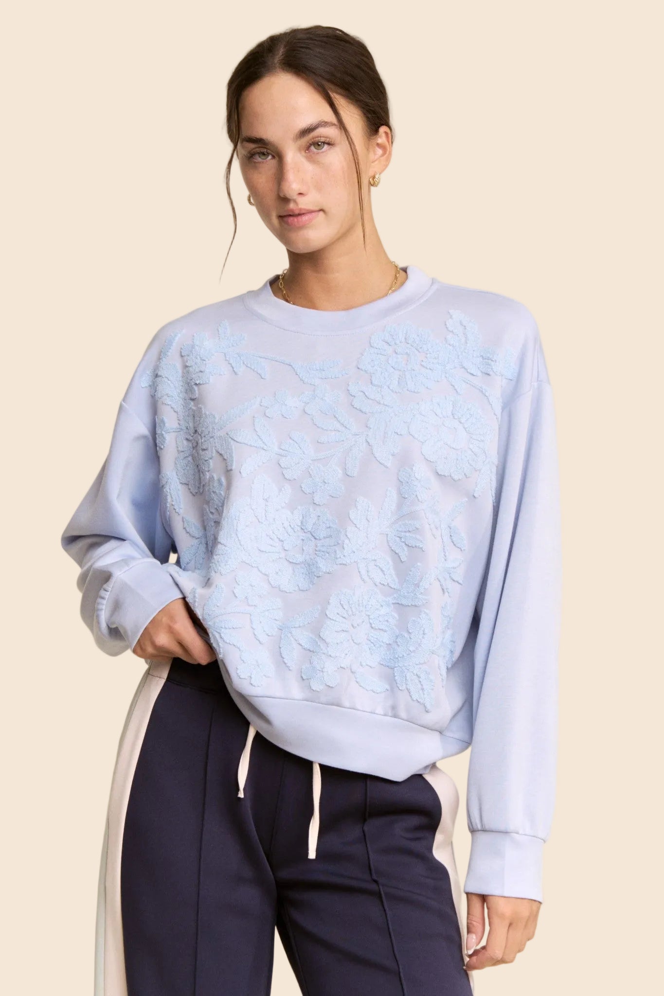 Ellie Floral Front Embroidered Sweatshirt
