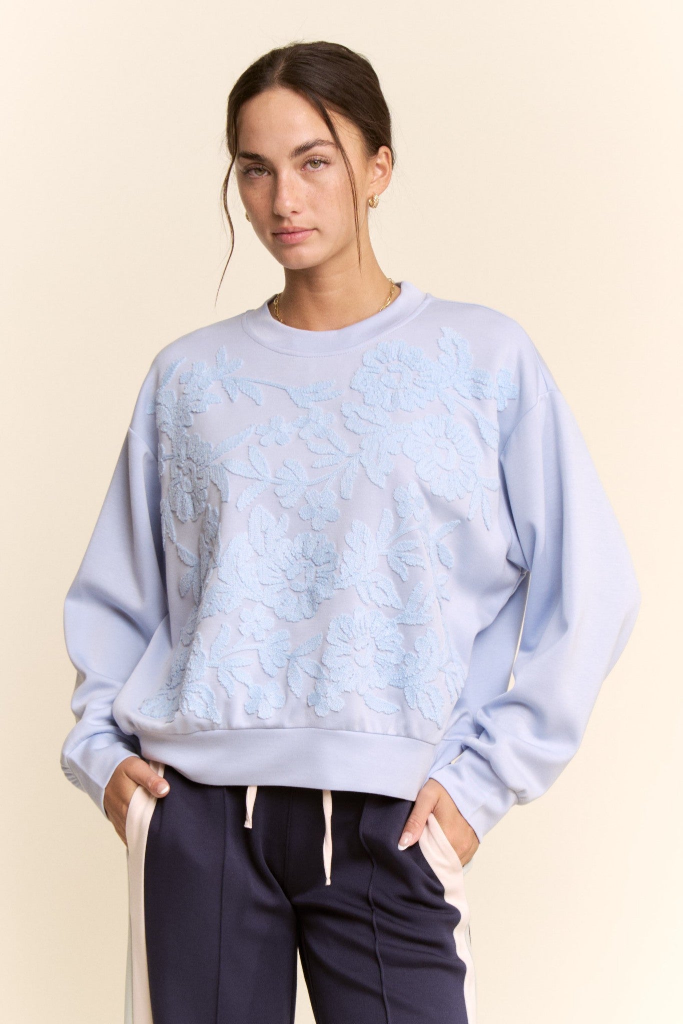 Ellie Floral Front Embroidered Sweatshirt