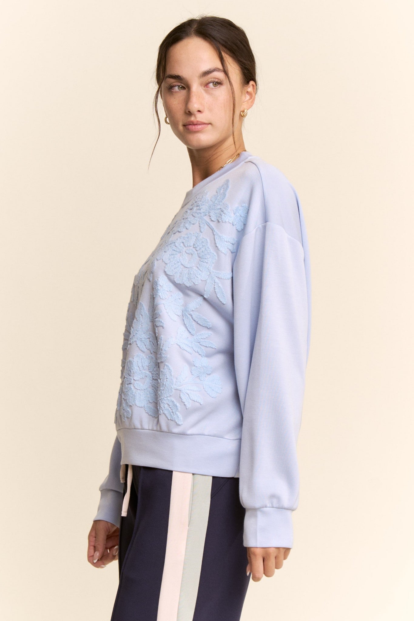 Ellie Floral Front Embroidered Sweatshirt
