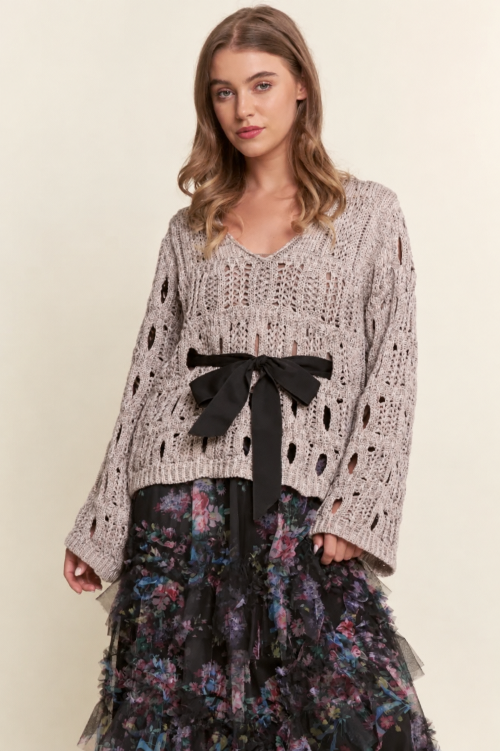 Brynn Open Knit Bell Sleeve Sweater