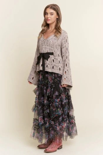 Brynn Open Knit Bell Sleeve Sweater