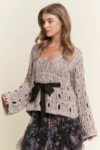 Brynn Open Knit Bell Sleeve Sweater