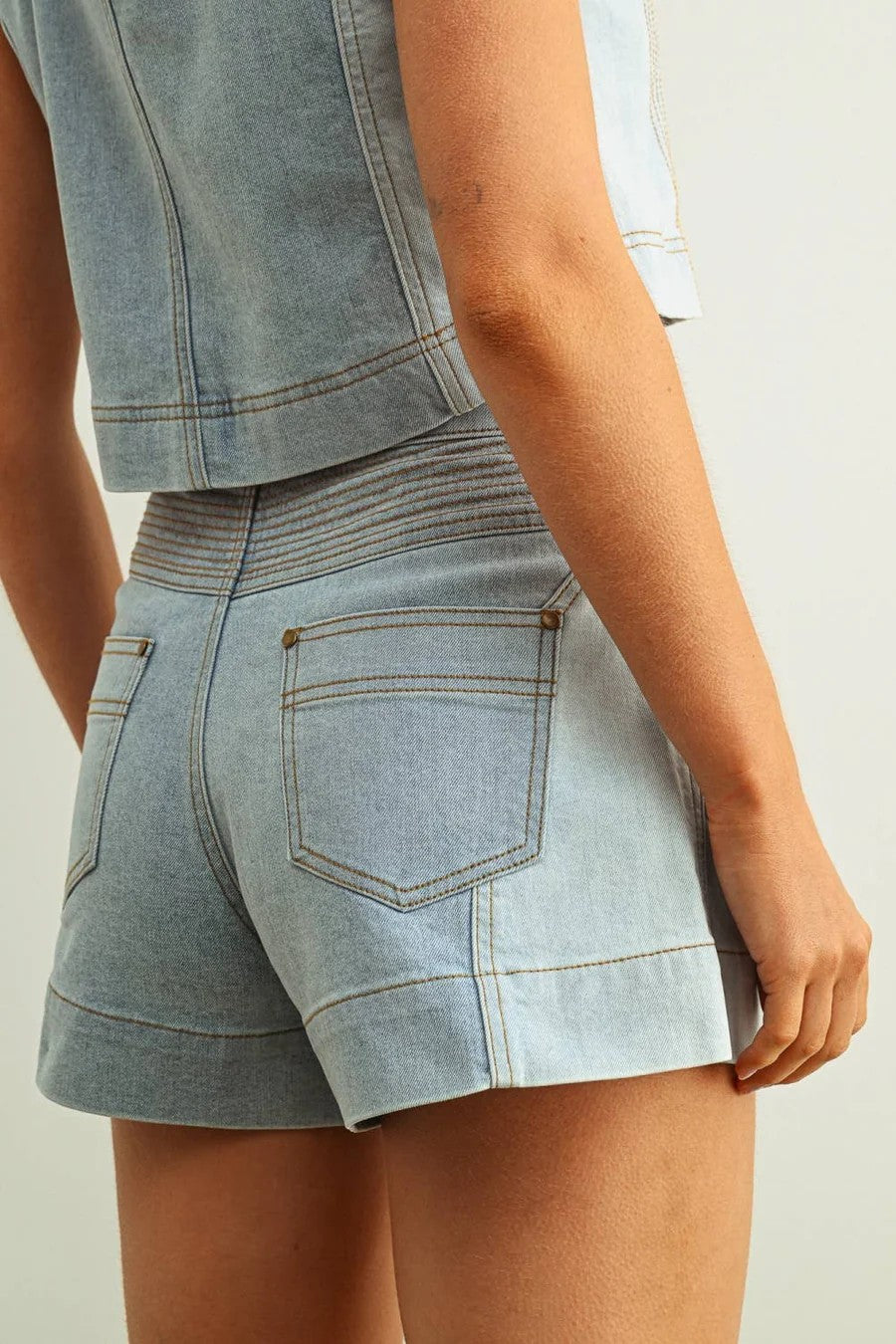Cali Color-Blocked Denim Shorts