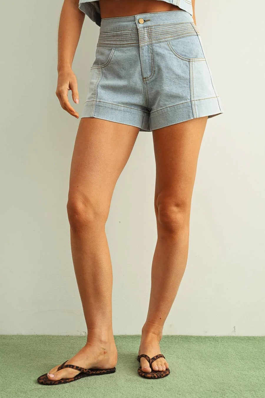 Cali Color-Blocked Denim Shorts