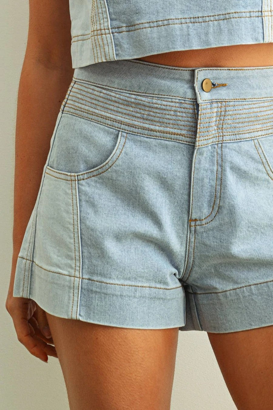 Cali Color-Blocked Denim Shorts