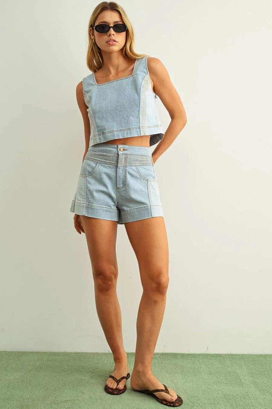 Cali Color-Blocked Denim Shorts