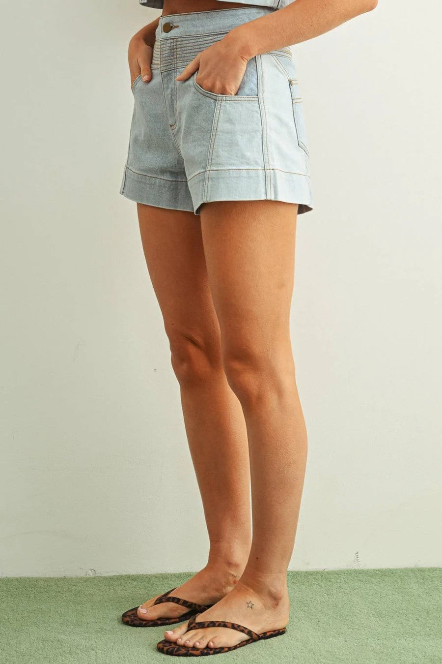Cali Color-Blocked Denim Shorts
