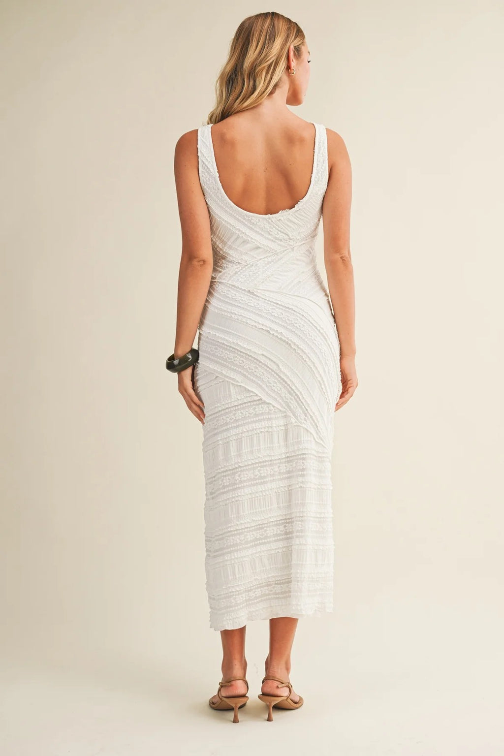 Isabelle Textured Diagonal Lace Midi Dress