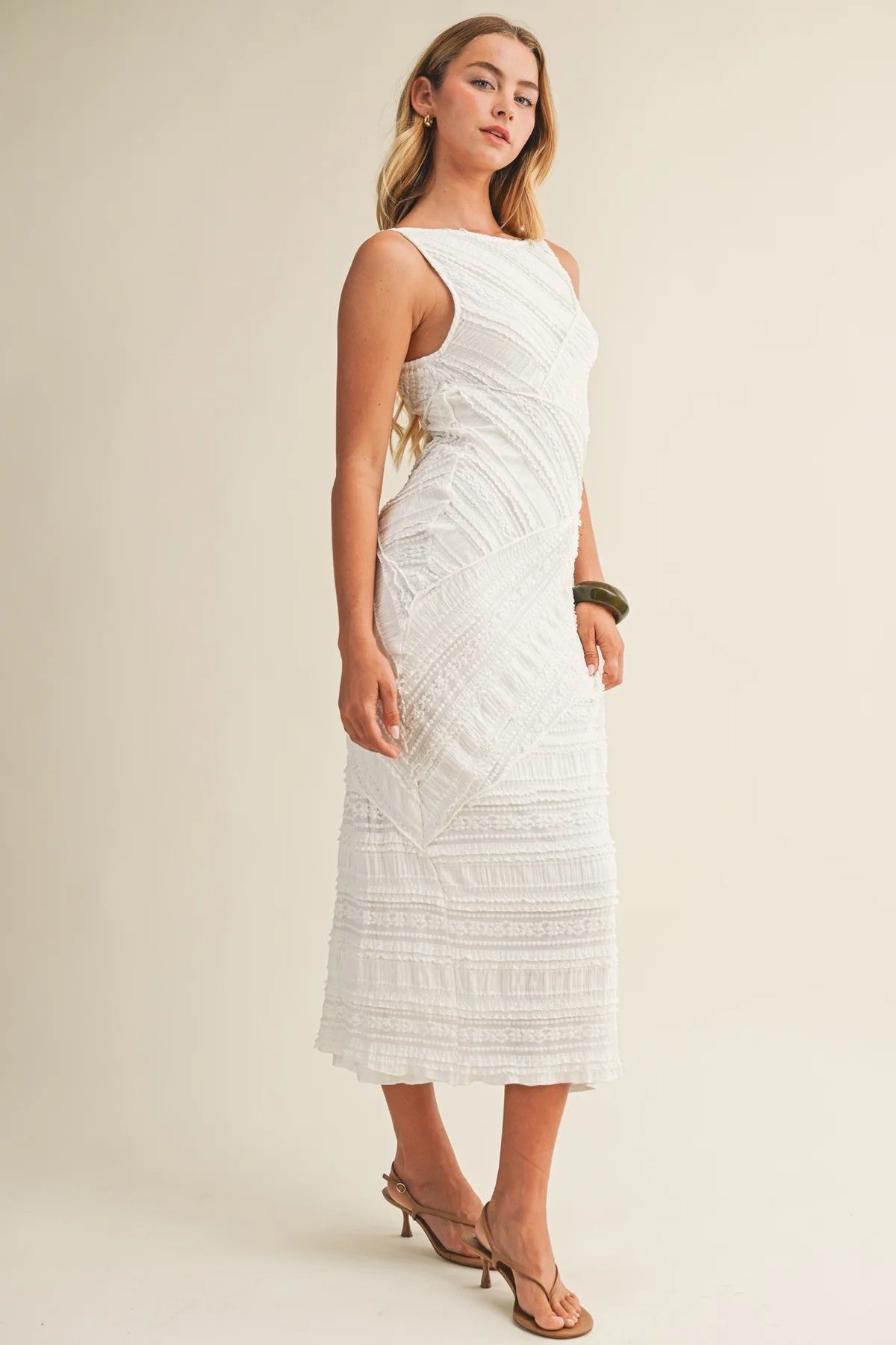 Isabelle Textured Diagonal Lace Midi Dress