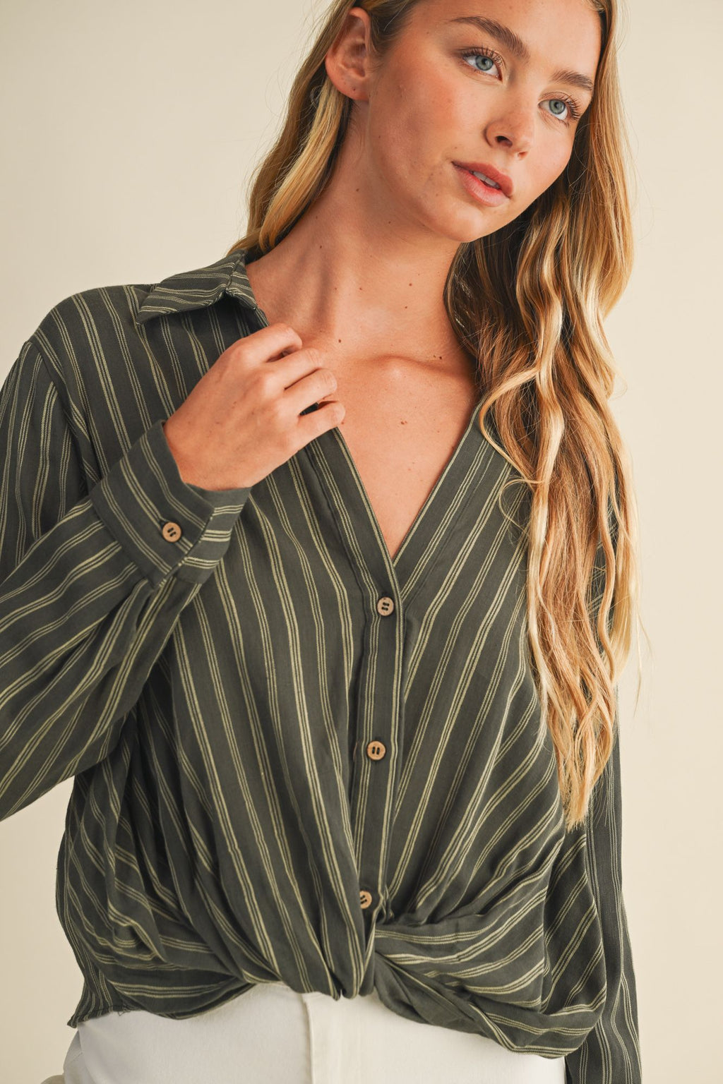 Darcy Striped Twist Front Blouse