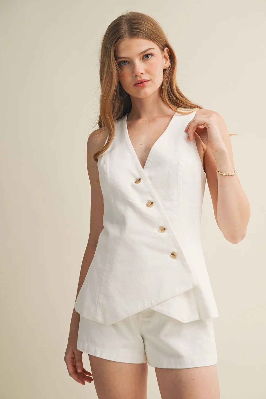 Blair Asymmetric Textured Linen Vest