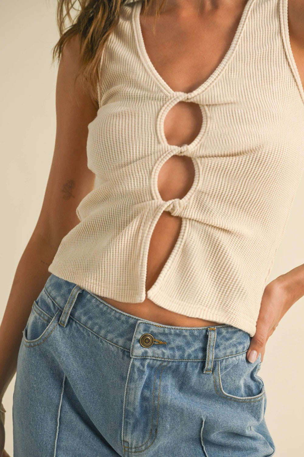 Aria Twisted Detail Ribbed Tank